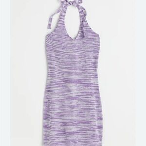 Purple Lilac Bodycon Halter Knit Dress